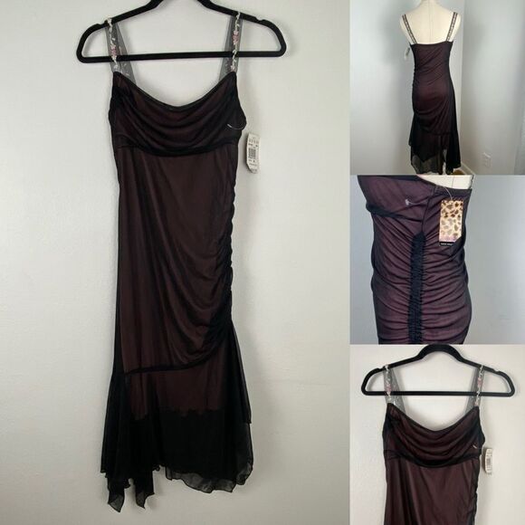 NWT XOXO Vtg Sheer Ruched Midi Babydoll Dress M Y2K Fairy Whimsigoth Deadstock - Picture 1 of 15